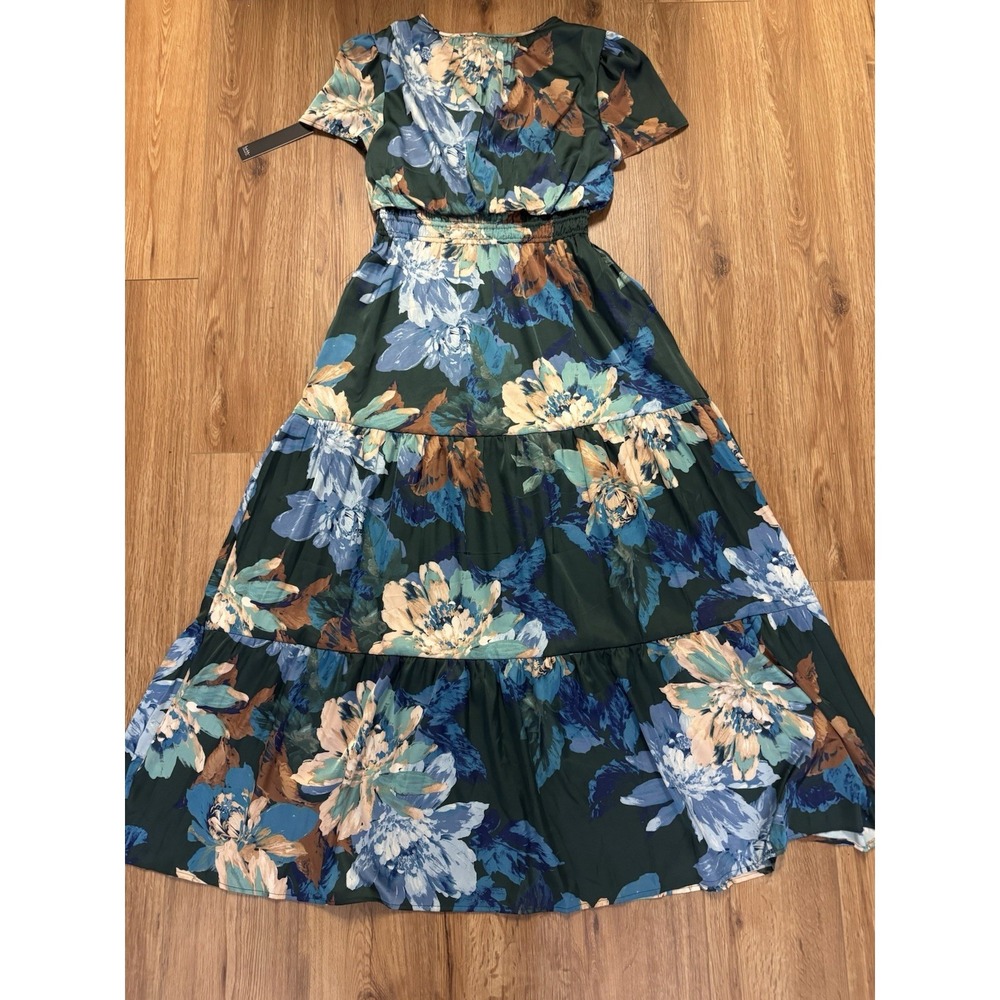 Nicole Miller New York Women's Floral Maxi Dress Sz S Tiered Boho Green - Picture 2 of 6
